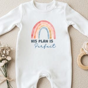 Rainbow Baby Grow Gift, His Plan Is Perfect Newborn Babygrow Keepsake, Unique Baby Clothes Present, Adorable Baby Vest
