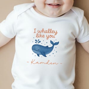 Cute Blue Whale Baby Grow, I Whalley Like You Ocean Outfit, Marine Animal Baby Clothes, Personalized Nautical Baby Gear