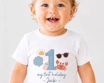 My First Holiday Baby T-Shirt | Personalised Summer Vacation Romper | Custom Name Toddler Outfit