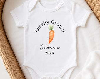 Locally Grown Baby Bodysuit | Personalised Vegetable Baby Grow | Custom Name Newborn Outfit