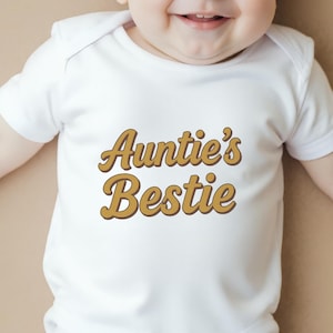 Retro Auntie Bestie Baby Clothes, New Nephew Gift from Aunt, Retro Baby Grow from Aunty, Aunties Bestie Bodysuit, Auntie Is My Bestie Vest