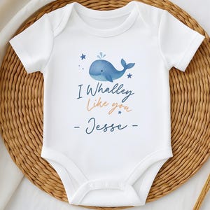 I Whaley Like You Baby Grow, Whale Baby Outfit, Cute Animal Clothes, Personalised Newborn Gift, Nautical Sea Animal Attire