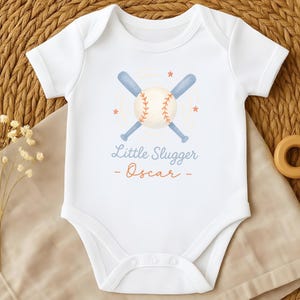 Baseball Baby Gear, Little Slugger Infant Clothes, Sports Fan baby boy Gifts, Baby Athlete Babygrow, Baseball Newborn Outfit for Toddlers