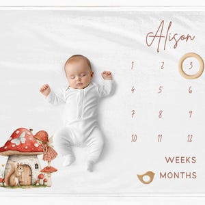 Manta de hitos con forma de hongo, manta de hitos para niña, tapete de hitos mensuales de hadas, manta mensual personalizada, manta mensual personalizada para niña