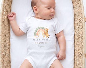 Anuncio de bebé Hola mundo, mi nombre es Baby Body: Traje personalizado para volver a casa