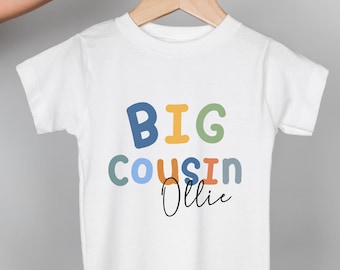 Promoted To Big Cousin Shirt & Baby Grow, Big Little Cousin Matching Tops, Personalised Cousin Crew Gift, Custom Boys Cousin Top