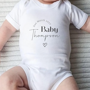 Personalized Pregnancy Announcement Bodysuit, Custom Baby Name Babygrow, New Parent Keepsake, Baby Coming Soon Outfit, Reveal Gift