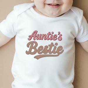 Personalised Retro Auntie Baby Grow, Custom Auntie Newborn Vest, Groovy Auntie Gift, Aunty Best Friend Keepsake