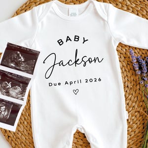 Personalised Baby Grow for Pregnancy Announcement, Pregnancy Reveal Baby Bodysuit, Custom Baby Due 2026 Vest, Baby Coming Soon Bodysuit