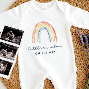 Rainbow Baby Pregnancy Announcement Baby Grow, Pregnancy Reveal Baby Bodysuit, Custom Baby Due 2025 Vest, Baby Coming Soon Clothes