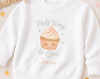 Halfway to One Cupcake Bodysuit, Outfit for 6 Month Old Cake Smash