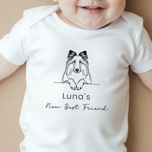 Dog Sibling Baby Clothes For Dog Lovers, Custom Dog Name Baby Gift, Puppy Baby Grow For Siblings, Protected By Dog Baby Bodysuit.