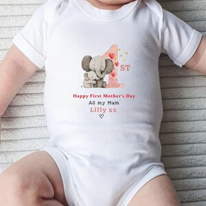 Personalised Baby Grow for Our 1st Mother&#39;s Day, Happy 1st Mother&#39;s Day Elephant Babygrow, Sleepsuit, Baby Clothes, Keepsake, Gift From Baby