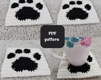 Crochet Pattern - Dog Paw coasters cat paw mug rug, Crochet PDF, Crochet Tapestry Paw Print