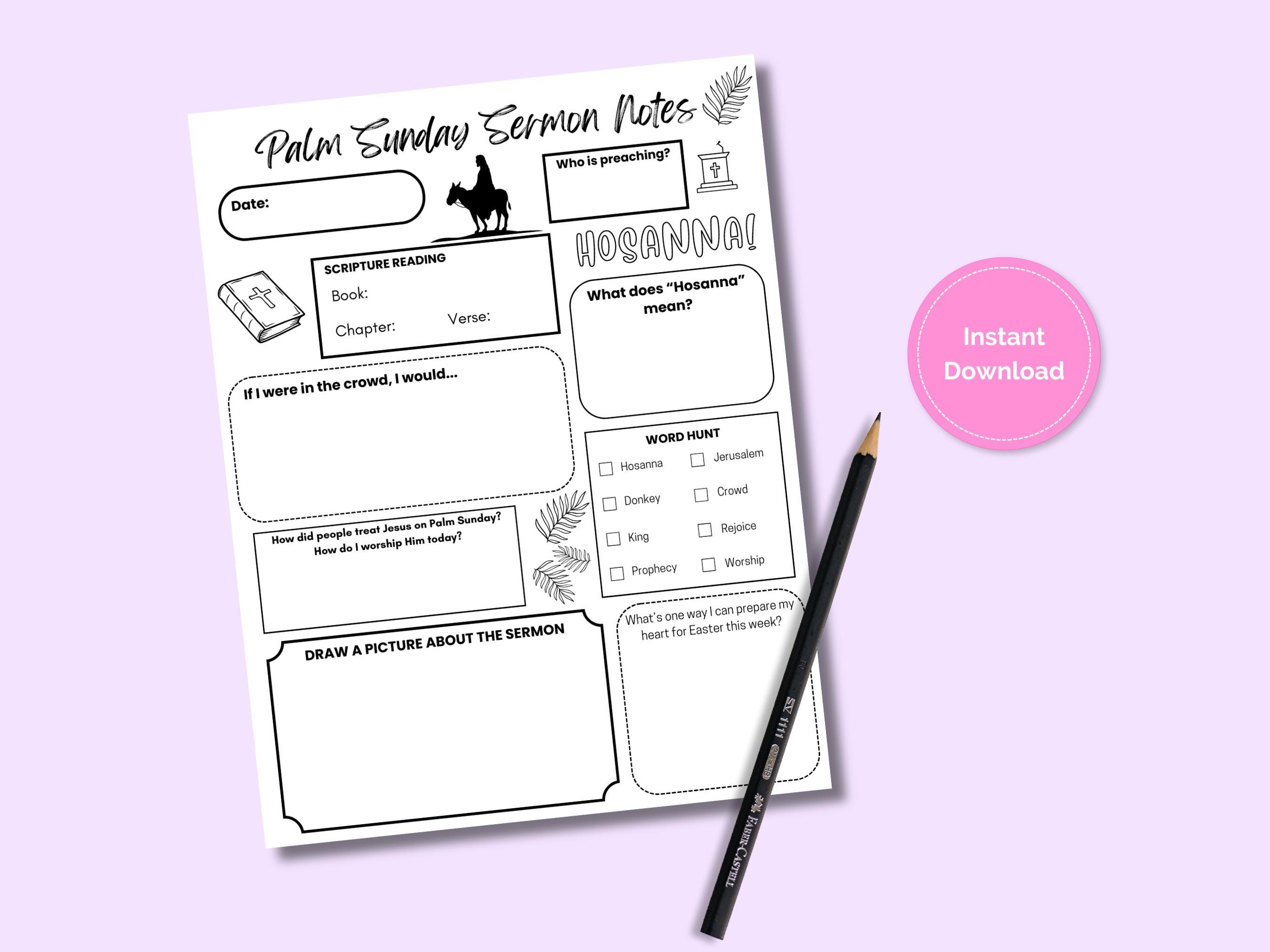 Palm Sunday & Easter Sermon Notes for Kids (PDF) - Etsy