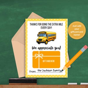 Merci au chauffeur d'autobus scolaire | Appréciation de fin d'année scolaire | Porte-cartes cadeau