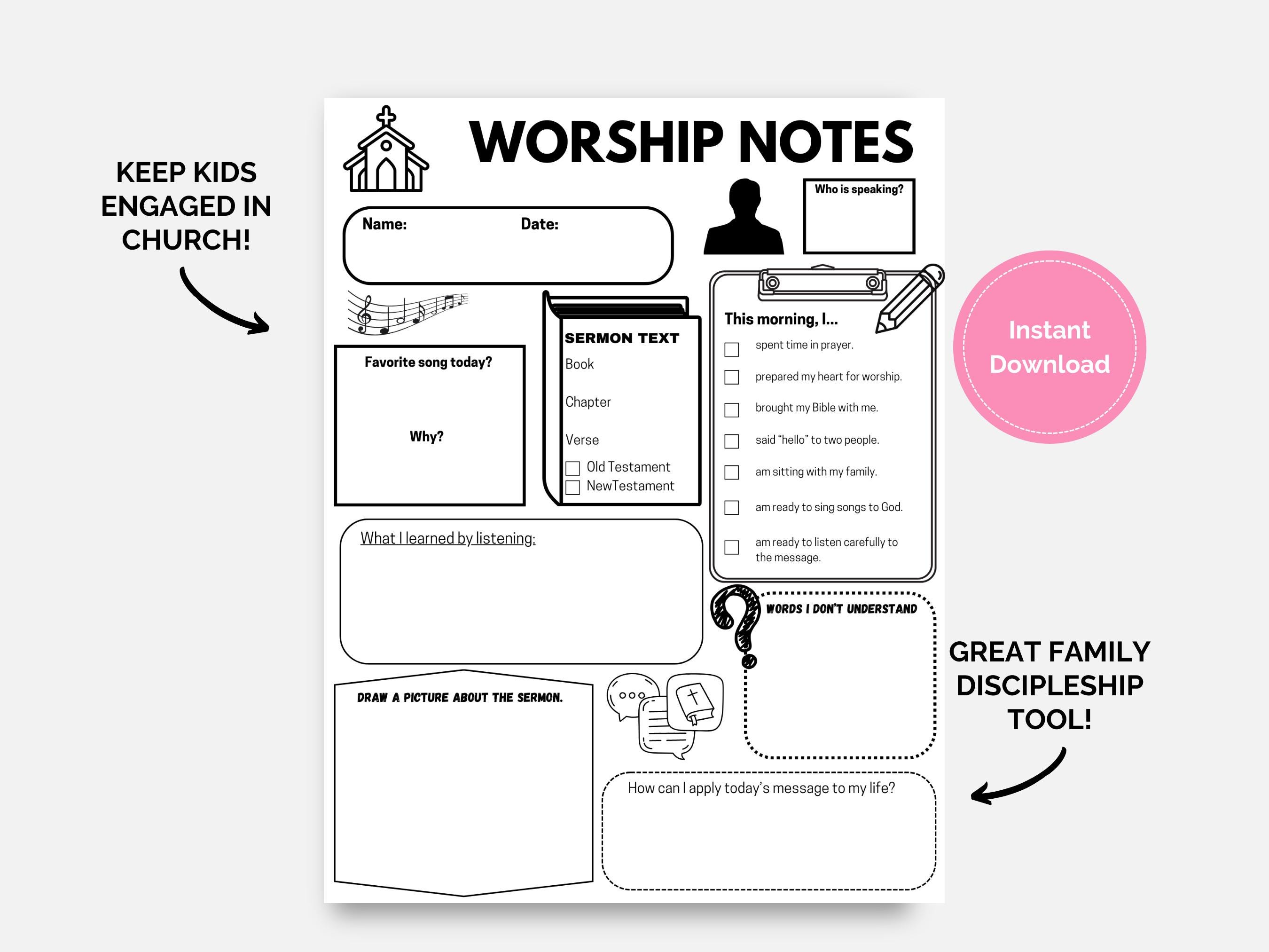 Worship Notes for Kids, Printable Sermon Notes, Family Discipleship ...