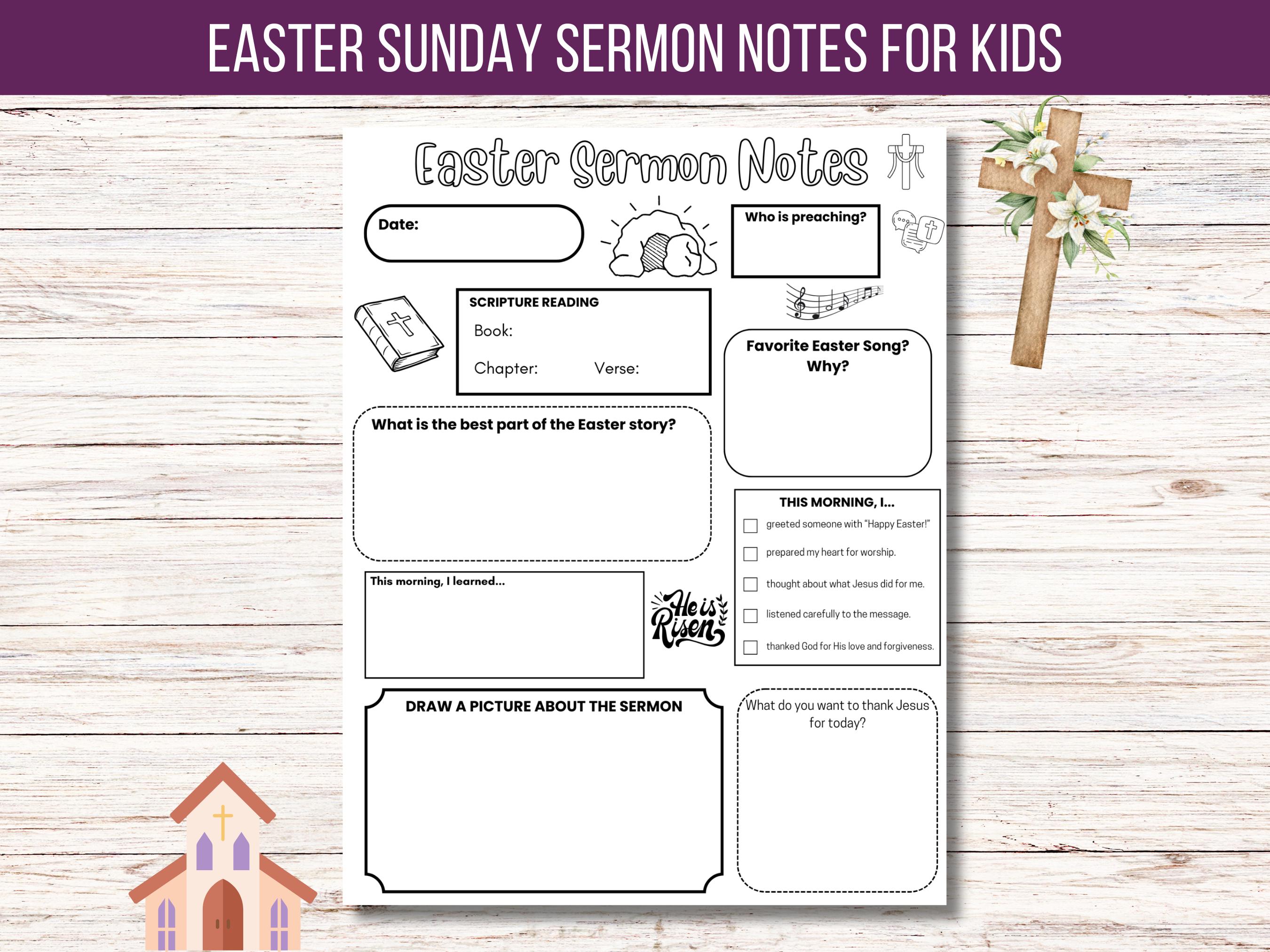 Easter Sermon Notes for Kids | Printable Worship Church Notes | Holy ...