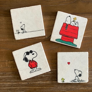 Handmade Snoopy Coasters Set — Natural Rustic Drink Coasters for Home Decor, Housewarming or Wedding Gift