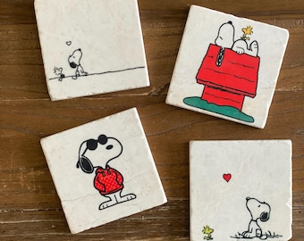Handmade Snoopy Coasters Set — Natural Rustic Drink Coasters for Home Decor, Housewarming or Wedding Gift