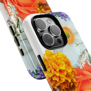Funda para teléfono, funda resistente con diseño floral, funda protectora para teléfono, diseño de flores brillantes, iPhone, Samsung y Google Pixel