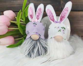 Twin gnome bunnies, gnome bunny, Easter bunny, 2 bunnies, bunny decorations, Easter decor, Easter decorations, tier tray decor, tier tray
