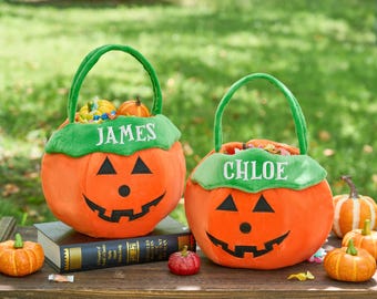 Halloween Basket Personalized,Pumpkin Trick or Treat Bag with Custom Name,Halloween Candy Bucket for Kids,Halloween Storage Basket Gift