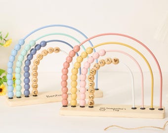 Personalized Toddler Montessori Abacus,Engraved Wooden Rainbow Abacus,Custom Baby Educational Toy,Birthday Gift For Kid,Baby Shower Gift