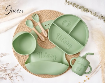 Personalized Silicone Weaning Set,Cartoon Weaning Set for Toddler Baby Kids,Feeding Set with Name,Eco-Friendly,Baby Plate,Baby Shower Gift