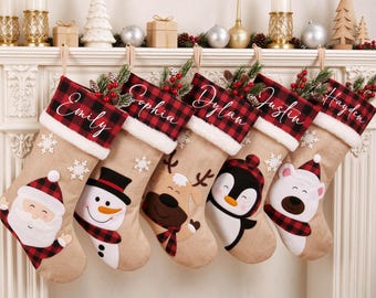 Personalized 3D Christmas Stocking with Name, Large Santa Snowman Reindeer Stocking