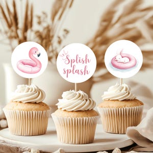 Splish Splash Baby Shower Cupcake Toppers - Pool Baby Shower Decor - Splish Splash Baby Bash - Pink Summer Girl Shower Template BS141