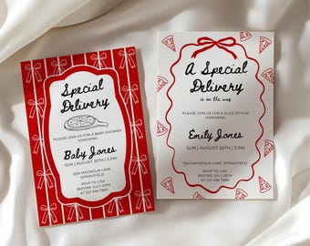 Special Delivery Baby Shower Invitation, Italian Pizza Baby Shower Invite, Editable Pizza and Pacifiers Slice Slice Baby Sprinkle BS137