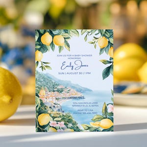 Amalfi Coast Baby Shower Invitation, Italy Mediterranean Baby Shower Invite Lemon Citrus Blue Yellow Gender Neutral Party Printable BS101