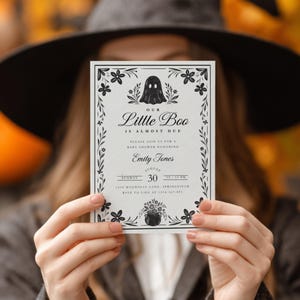 A Little Boo is Almost Due Halloween Baby Shower Invitation - Spooky Gender Reveal Black Floral Gothic Invite - Cute Spooky Baby Shower Invitation - A Little Boo Baby Shower Invite BS219