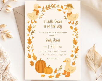 Invitation pour une fête prénatale d'automne sur le thème de l'oie - Invitation rustique bohème et mixte pour une fête prénatale - Modèle BS206 modifiable
