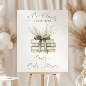 Panneau de bienvenue pour baby shower, livre d'histoires, un nouveau chapitre est sur le point de commencer