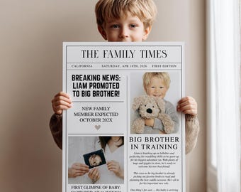 Big Brother Announcement Newspaper Template - Foldable Second Pregnancy Announcement - Promoted To Big Brother To Be -  Baby Coming Soon NP3