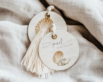 A Little Pearl Is On The Way Baby Shower Favor tags - Under the Sea Baby Shower Decor - Neutral Ocean Coastal Seashell Shower BS211