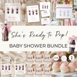 She’s Ready to Pop Baby Shower Bundle - Soda Bottle Theme - Red Coquette Bow Decor - Neutral Editable Summer Baby Shower Template BS153