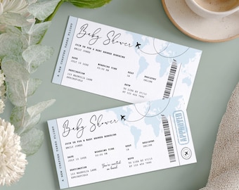 Adventure Awaits Baby Shower Invitation Boy - Boarding Pass Baby Shower Invite Dusty Blue- Editable Travel Theme Boarding Pass Ticket BS281