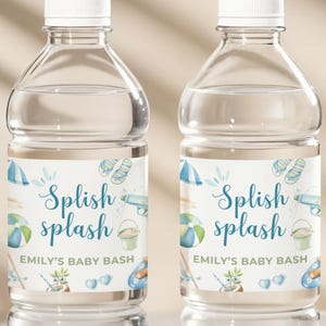 Splish Splash Baby Shower Water Bottle Labels  - Pool Baby Shower - Splish Splash Baby Bash - Blue Summer Editable Boy Shower Template BS142