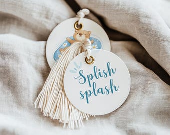 Splish Splash Baby Shower Favor Tags - Pool Baby Shower Decor - Splish Splash Baby Bash - Blue Summer Editable Boy Shower Template BS142