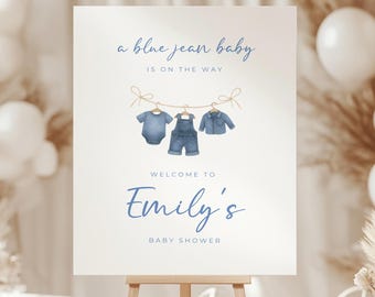 Blue Jean Baby Shower Welcome Sign - Digital Denim Baby Shower Decor - Editable Blue Jean Baby Printable Template, Western Clothesline BS194