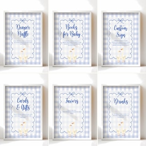 Silly Goose Baby Shower Sign Bundle, Blue Baby Shower Printable, Mother Goose Baby Shower Table Sign Gingham, Spring Boy Shower BS23