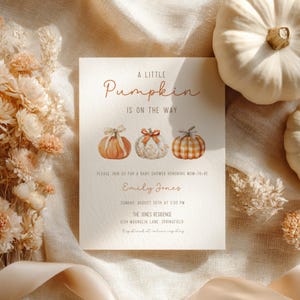 Little Pumpkin Baby Shower Invitation - Rustic Fall Baby Shower Printable - Editable Pumpkin Baby Shower Template - Gingham Pumpkins BS180