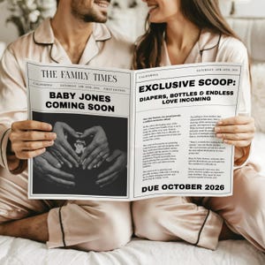 Pregnancy Announcement Newspaper Template - Baby Coming Soon Newspaper - Editable Pregnancy Reveal Canva Template - Printable Newspaper NP1
