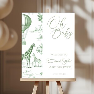 Toile Safari Baby Shower Green Welcome Sign, Safari Animal Baby Shower Decorations Gender Neutral Toile de Jouy Baby Shower Sage Green BS121