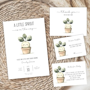 Ein kleiner Sprössling ist unterwegs Babyparty-Einladungs-Bündel, lokal mit Liebe gewachsen Gender Neutral Baby Sprinkle Farmers Market Garden BS83