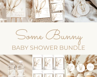 Bunny babyshowerbundel, Somebunny is onderweg nodigt uit, beige neutraal babyshowerdecor flirtstrik paashaas boho BS76
