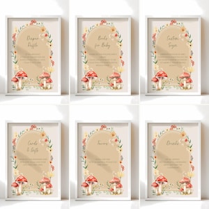 Mushroom Baby Shower Table Signs -  Editable Little Fungi Wildflower Baby Shower Template - Woodland Forest Garden Baby Shower Decor BS82
